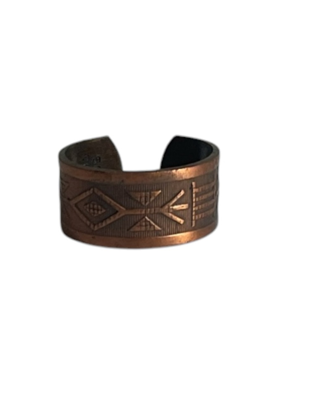 Vintage Copper Wide Band Ring Sz 7.5 Southwestern Geometric Etched Boho Tribal S